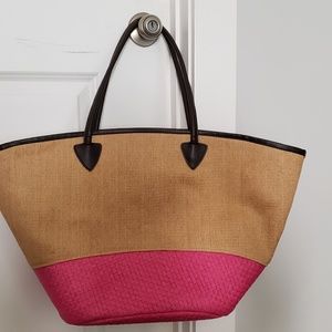 Pink & tan tote bag
